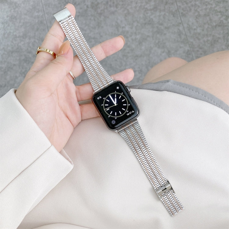 Color Matching Seven Beads Steel Replacement Strap Watchband, For Apple Watch Series 7  41mm / & 6 & SE & 5 & 4 40mm, For Apple Watch Series  7  45mm / & 6 & SE & 5 & 4 44mm