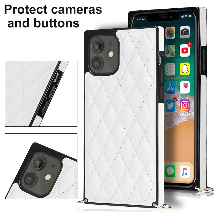 Elegant Rhombic Pattern Microfiber Leather +TPU Shockproof Case with Crossbody Strap Chain, For iPhone 12 mini, For iPhone 12 / 12 Pro, For iPhone 12 Pro Max