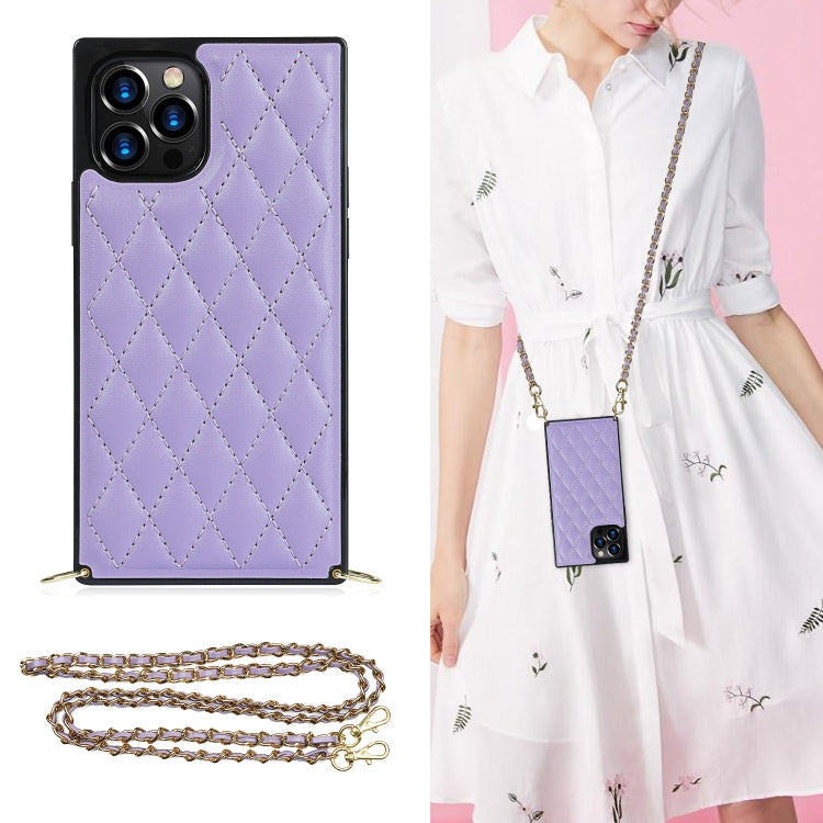 Elegant Rhombic Pattern Microfiber Leather +TPU Shockproof Case with Crossbody Strap Chain, For iPhone 12 mini, For iPhone 12 / 12 Pro, For iPhone 12 Pro Max