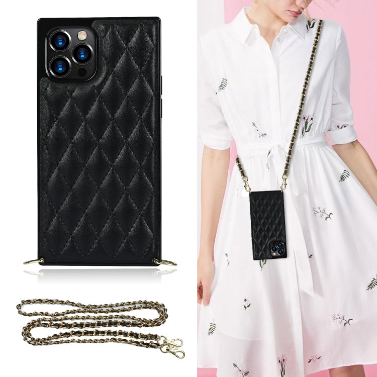 Elegant Rhombic Pattern Microfiber Leather +TPU Shockproof Case with Crossbody Strap Chain, For iPhone 12 mini, For iPhone 12 / 12 Pro, For iPhone 12 Pro Max