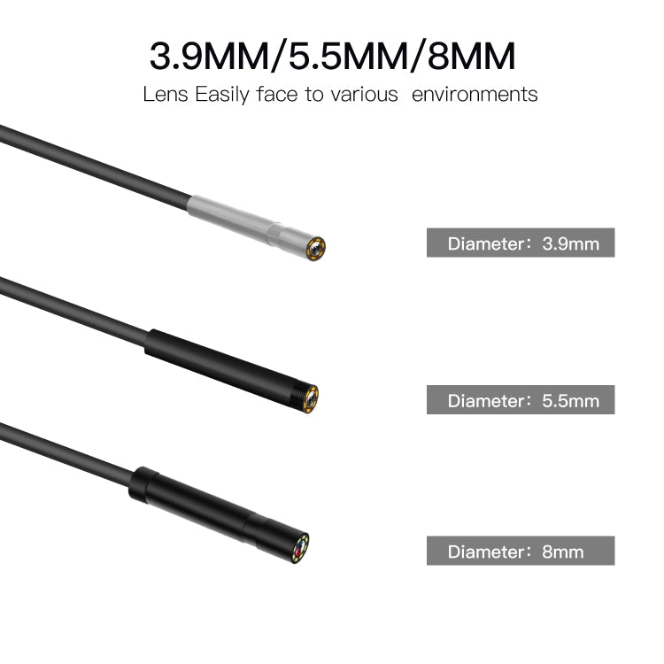 P60B 3.9mm 1080P 2.4 inch IPS Screen IP68 Waterproof HD Digital Endoscope, 3.9mm 2m Hard Cable, 3.9mm 5m Hard Cable, 3.9mm 10m Hard Cable