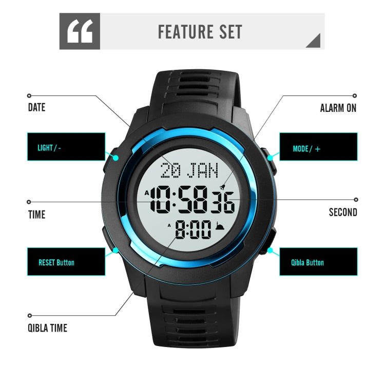 SKMEI 1729 Qibla Calendar Timing Multifunctional LED Digital Display Luminous Electronic Watch