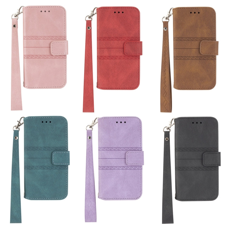 Embossed Striped Magnetic Buckle PU + TPU Horizontal Flip Leather Case with Holder & Card Slot & Wallet & Photo Frame & Sling, For iPhone 11 Pro Max, For iPhone XS / X, For iPhone XS Max, For iPhone XR