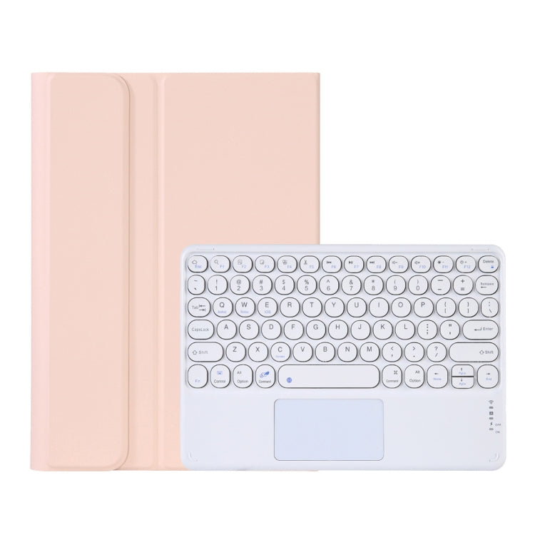 Y0N5-A TPU Case Lambskin Texture Round Keycap Bluetooth Keyboard Leather Case with Holder & Touchpad, Y0N5-A