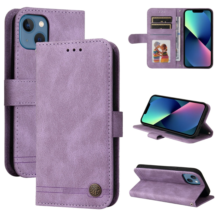 Skin Feel Life Tree Metal Button Horizontal Flip Leather Case with Holder & Card Slot & Wallet & Photo Frame & Strap, For iPhone 13 mini, For iPhone 13, For iPhone 13 Pro, For iPhone 13 Pro Max