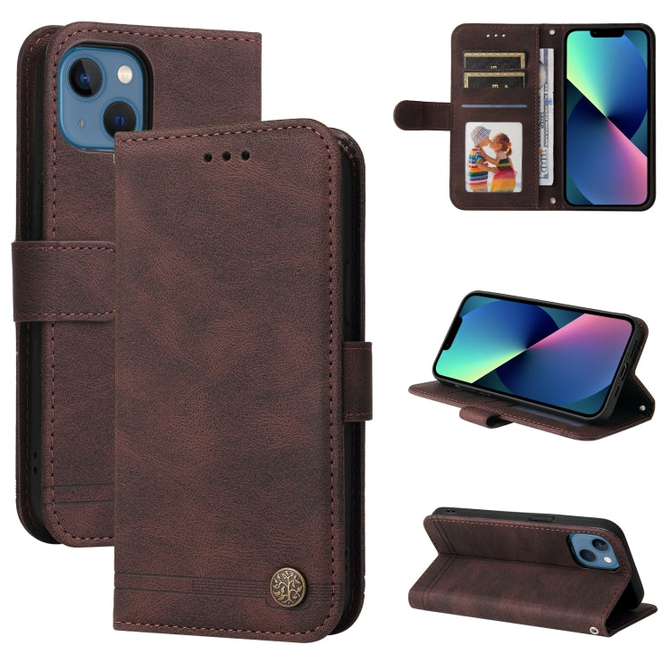 Skin Feel Life Tree Metal Button Horizontal Flip Leather Case with Holder & Card Slot & Wallet & Photo Frame & Strap, For iPhone 13 mini, For iPhone 13, For iPhone 13 Pro, For iPhone 13 Pro Max
