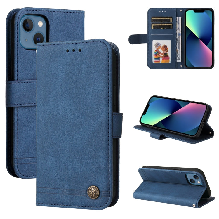 Skin Feel Life Tree Metal Button Horizontal Flip Leather Case with Holder & Card Slot & Wallet & Photo Frame & Strap, For iPhone 13 mini, For iPhone 13, For iPhone 13 Pro, For iPhone 13 Pro Max