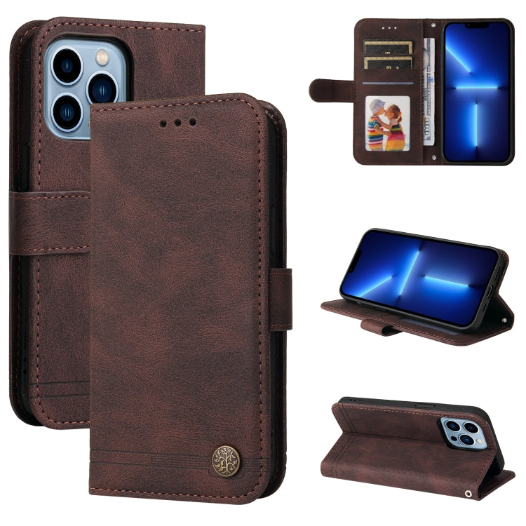 Skin Feel Life Tree Metal Button Horizontal Flip Leather Case with Holder & Card Slot & Wallet & Photo Frame & Strap, For iPhone 13 mini, For iPhone 13, For iPhone 13 Pro, For iPhone 13 Pro Max