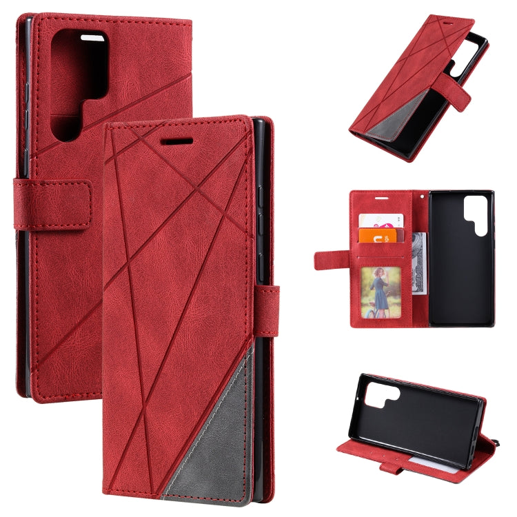 Skin Feel Splicing Horizontal Flip Leather Phone Case, For Samsung Galaxy S22 Ultra 5G