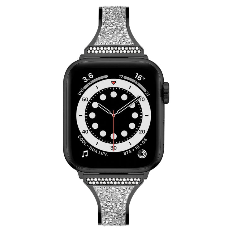 Diamond Encrusted Leather Strap Watchband For Apple Watch Series, 7 41mm / 6&SE&5&4 40mm / 3&2&1 38mm, 7 45mm / 6&SE&5&4 44mm / 3&2&1 42mm