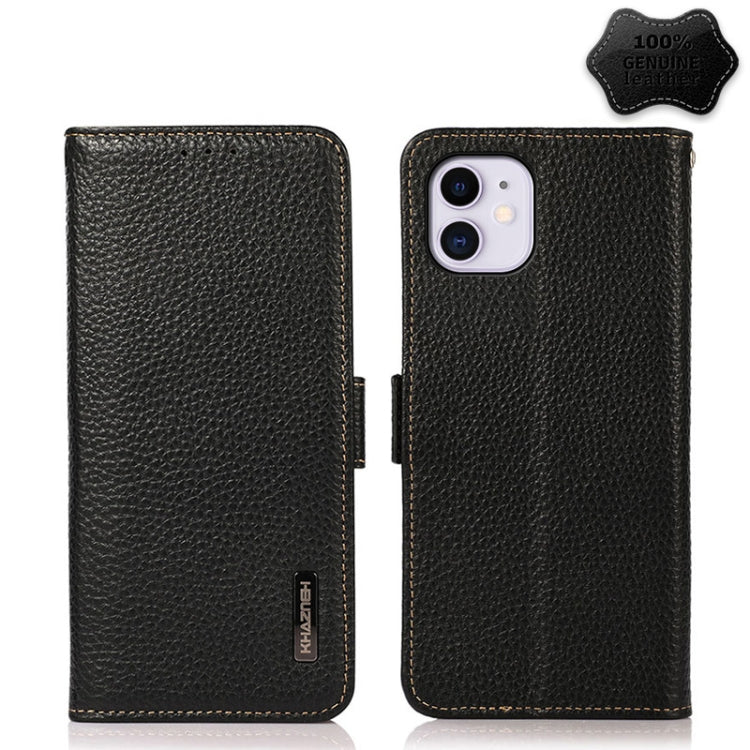 KHAZNEH Side-Magnetic Litchi Genuine Leather RFID Case, For iPhone 12 Pro Max, For iPhone 11, For iPhone 11 Pro, For iPhone 11 Pro Max