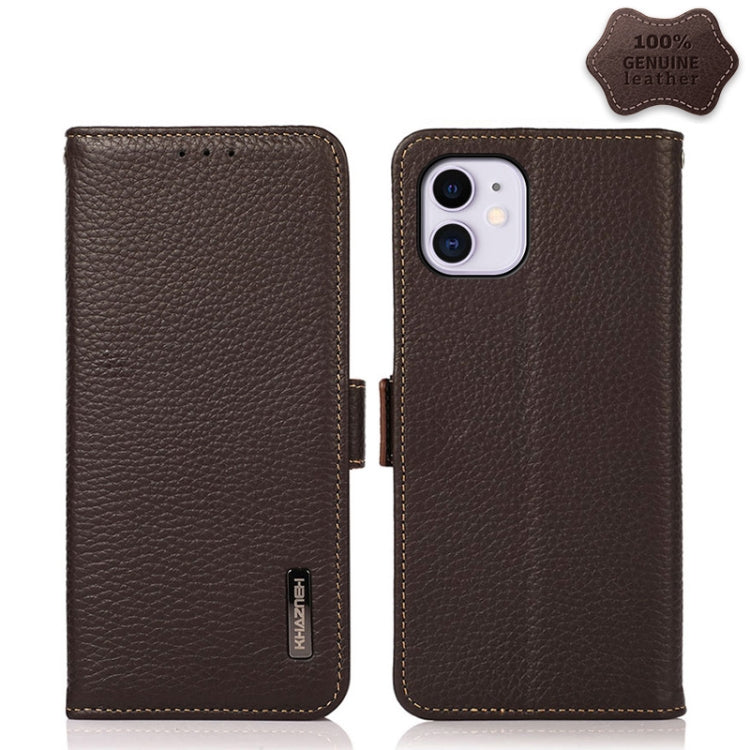 KHAZNEH Side-Magnetic Litchi Genuine Leather RFID Case, For iPhone 12 Pro Max, For iPhone 11, For iPhone 11 Pro, For iPhone 11 Pro Max