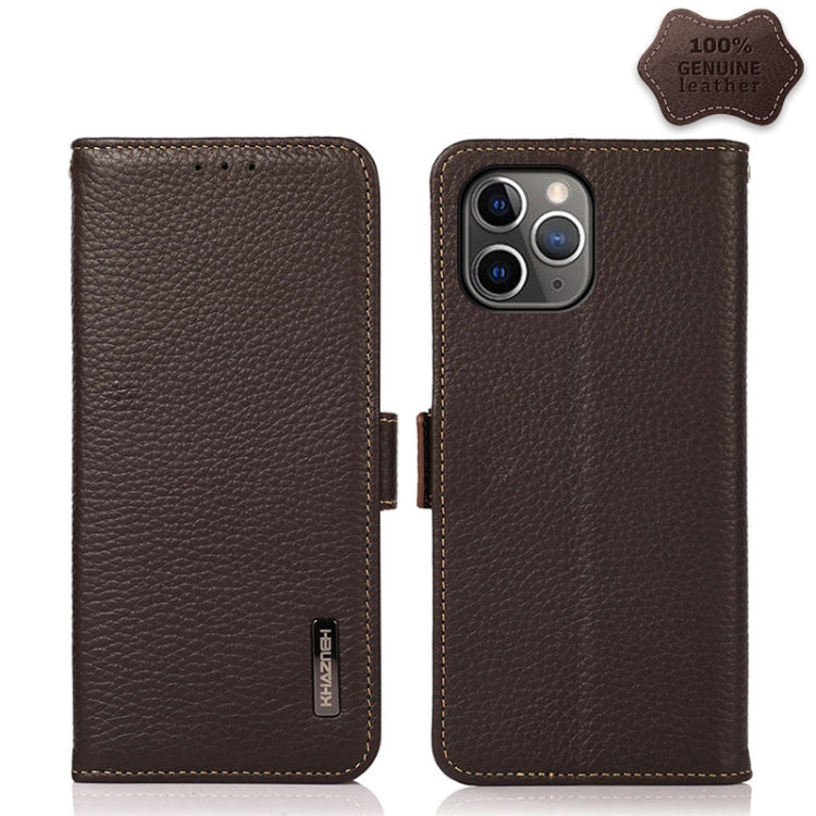 KHAZNEH Side-Magnetic Litchi Genuine Leather RFID Case, For iPhone 12 Pro Max, For iPhone 11, For iPhone 11 Pro, For iPhone 11 Pro Max