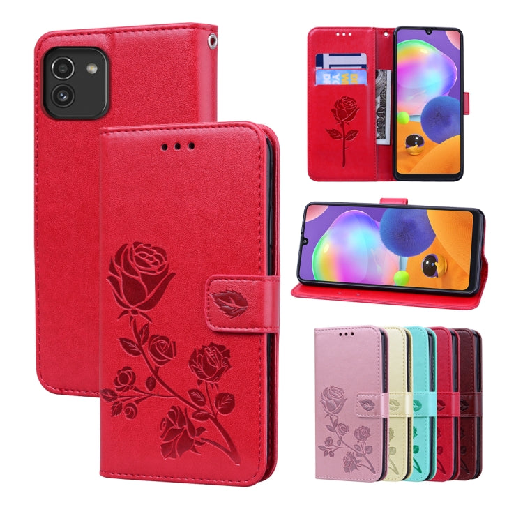 Rose Embossed Leather Phone Case, For Samsung Galaxy A03 Core, For Samsung Galaxy A03s 164mm, For Samsung Galaxy A03 164mm, For Samsung Galaxy A33 5G