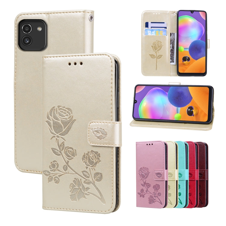 Rose Embossed Leather Phone Case, For Samsung Galaxy A03 Core, For Samsung Galaxy A03s 164mm, For Samsung Galaxy A03 164mm, For Samsung Galaxy A33 5G