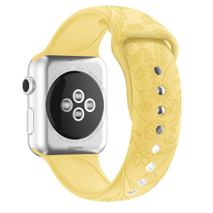 Butterflies Love Flower Embossing Silicone Watchband For Apple Watch Series, 7 41mm / 6&SE&5&4 40mm / 3&2&1 38mm, 7 45mm / 6&SE&5&4 44mm / 3&2&1 42mm