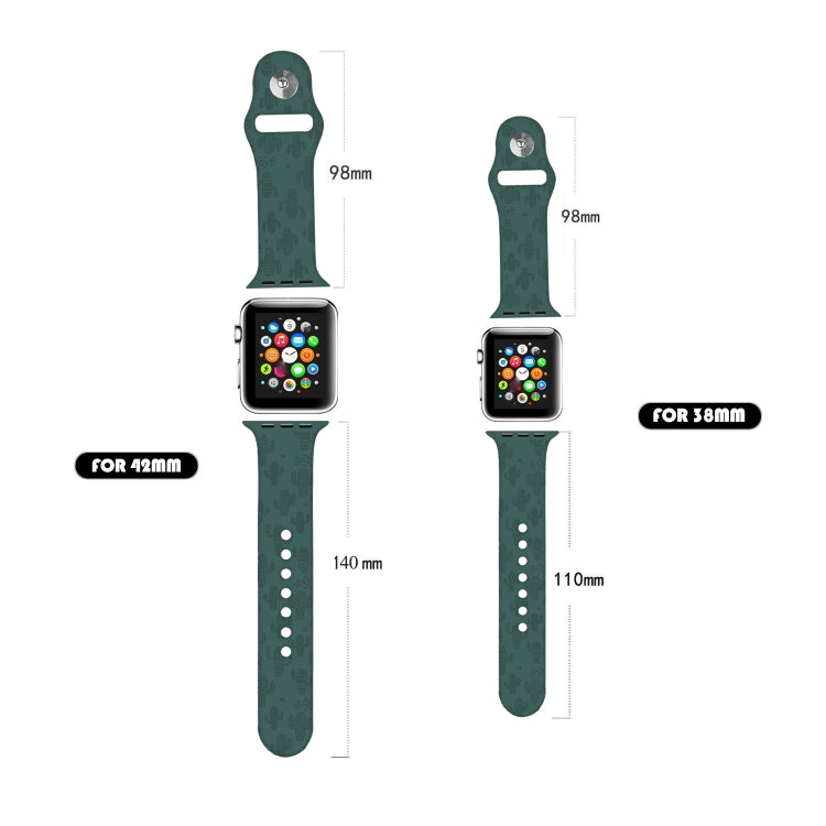 Cactus Embossing Silicone Watchband For Apple Watch Series, 7 41mm / 6&SE&5&4 40mm / 3&2&1 38mm, 7 45mm / 6&SE&5&4 44mm / 3&2&1 42mm
