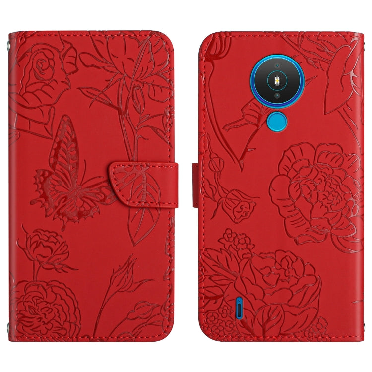 Skin Feel Butterfly Peony Embossed Leather Phone Case, For Nokia 1.4, For Nokia 2.4, For Nokia 5.4, For Nokia C01 Plus