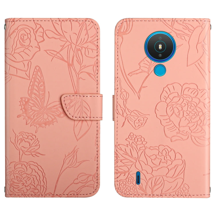 Skin Feel Butterfly Peony Embossed Leather Phone Case, For Nokia 1.4, For Nokia 2.4, For Nokia 5.4, For Nokia C01 Plus