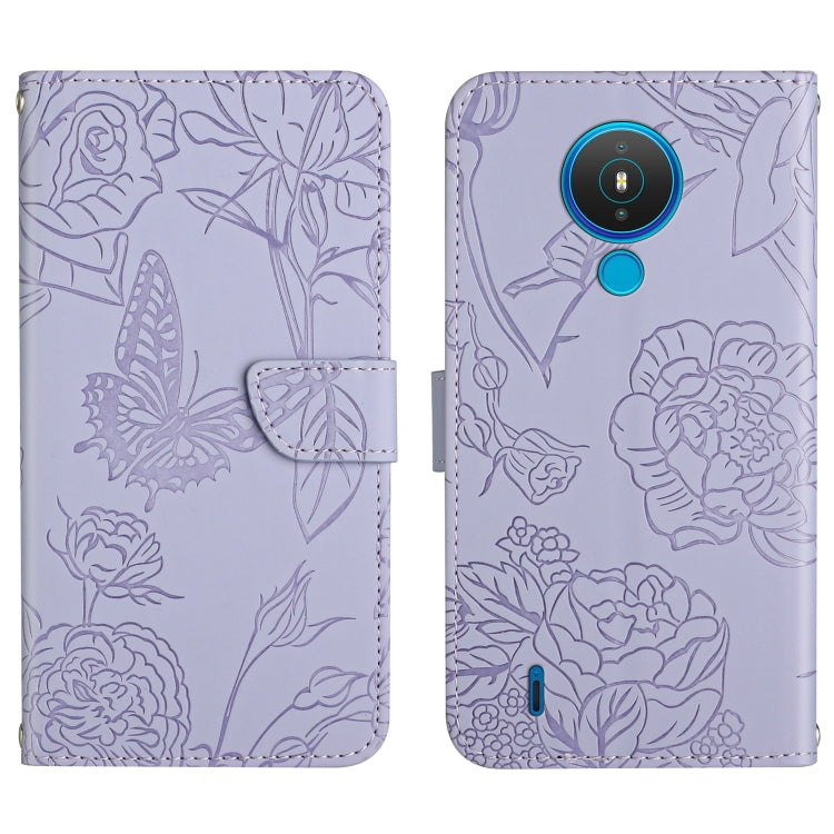Skin Feel Butterfly Peony Embossed Leather Phone Case, For Nokia 1.4, For Nokia 2.4, For Nokia 5.4, For Nokia C01 Plus