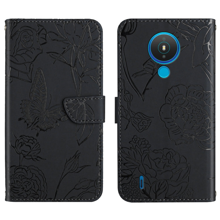 Skin Feel Butterfly Peony Embossed Leather Phone Case, For Nokia 1.4, For Nokia 2.4, For Nokia 5.4, For Nokia C01 Plus