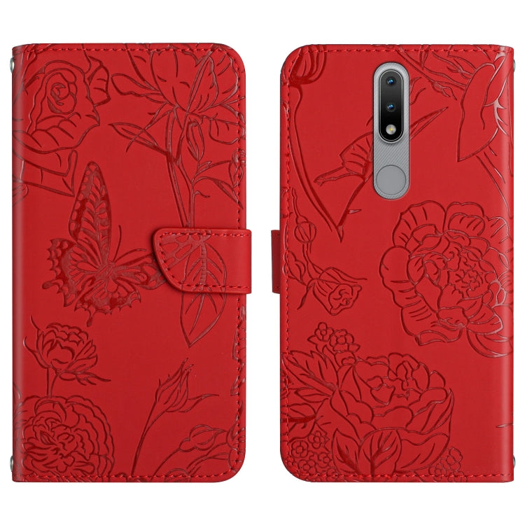 Skin Feel Butterfly Peony Embossed Leather Phone Case, For Nokia 1.4, For Nokia 2.4, For Nokia 5.4, For Nokia C01 Plus
