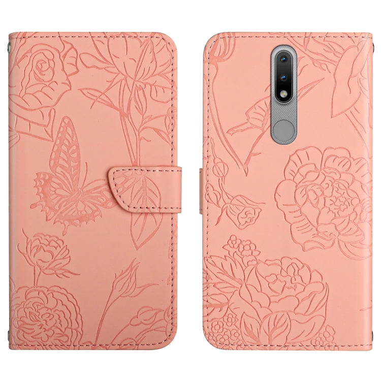 Skin Feel Butterfly Peony Embossed Leather Phone Case, For Nokia 1.4, For Nokia 2.4, For Nokia 5.4, For Nokia C01 Plus