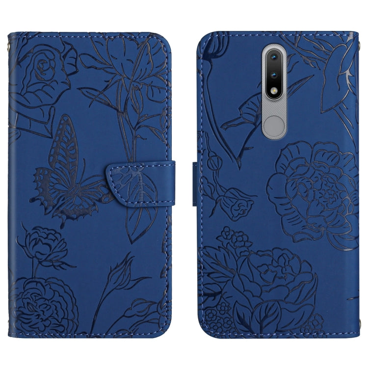 Skin Feel Butterfly Peony Embossed Leather Phone Case, For Nokia 1.4, For Nokia 2.4, For Nokia 5.4, For Nokia C01 Plus