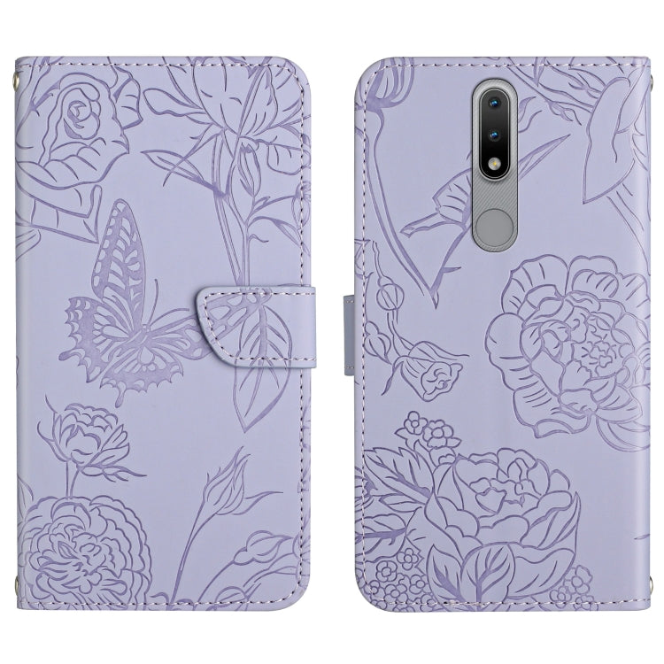 Skin Feel Butterfly Peony Embossed Leather Phone Case, For Nokia 1.4, For Nokia 2.4, For Nokia 5.4, For Nokia C01 Plus