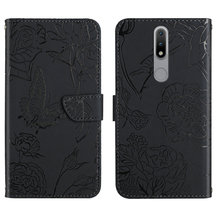 Skin Feel Butterfly Peony Embossed Leather Phone Case, For Nokia 1.4, For Nokia 2.4, For Nokia 5.4, For Nokia C01 Plus