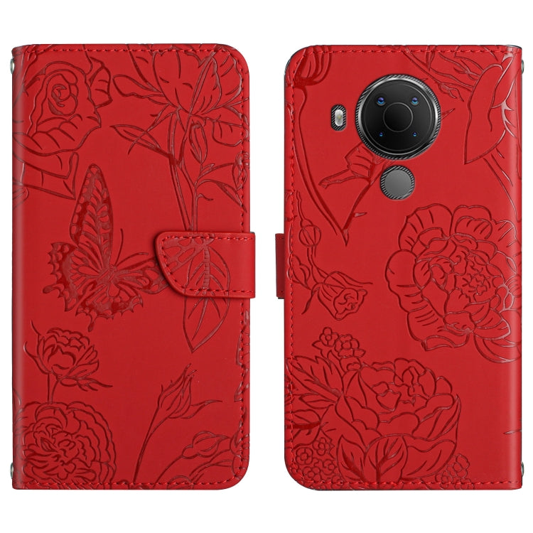 Skin Feel Butterfly Peony Embossed Leather Phone Case, For Nokia 1.4, For Nokia 2.4, For Nokia 5.4, For Nokia C01 Plus