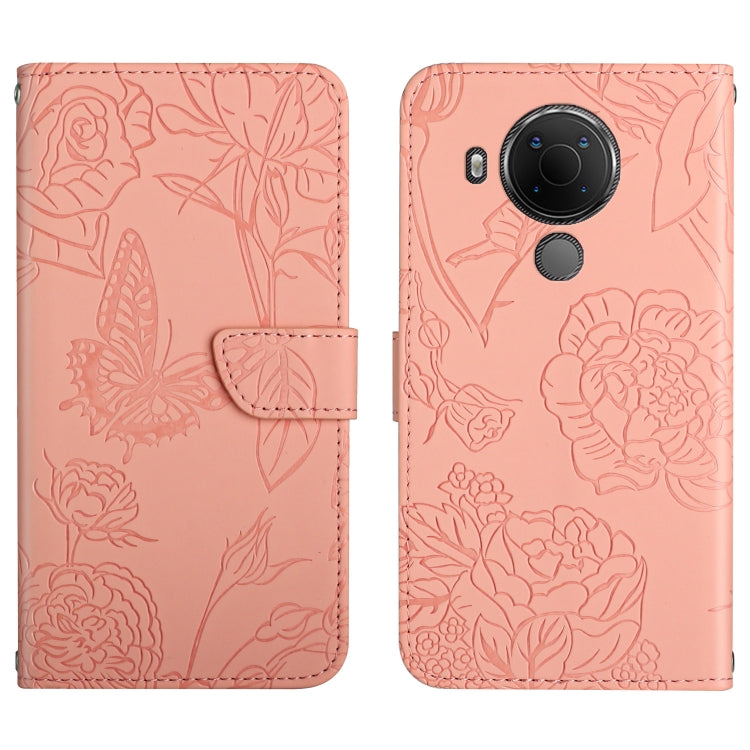 Skin Feel Butterfly Peony Embossed Leather Phone Case, For Nokia 1.4, For Nokia 2.4, For Nokia 5.4, For Nokia C01 Plus