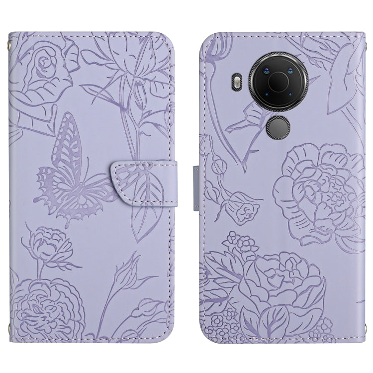 Skin Feel Butterfly Peony Embossed Leather Phone Case, For Nokia 1.4, For Nokia 2.4, For Nokia 5.4, For Nokia C01 Plus