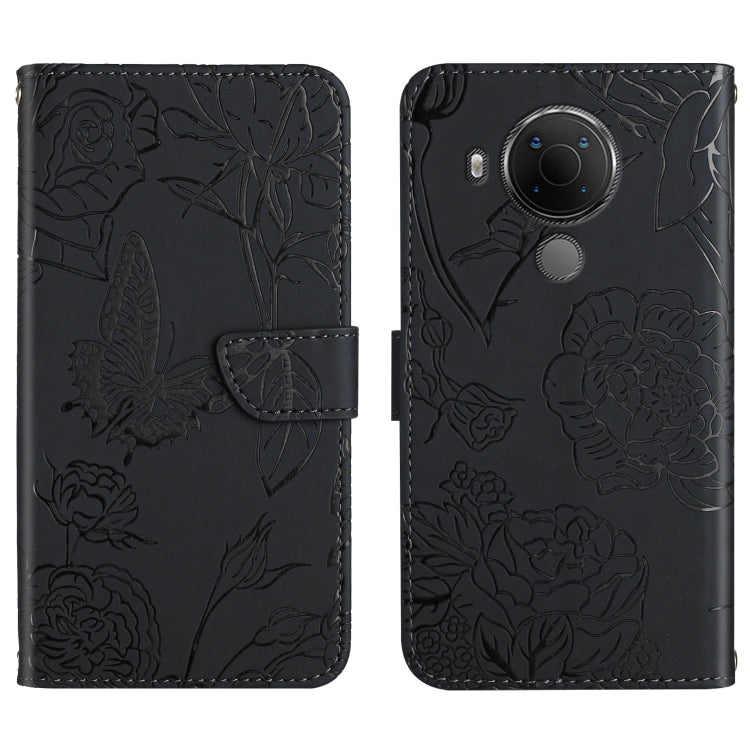 Skin Feel Butterfly Peony Embossed Leather Phone Case, For Nokia 1.4, For Nokia 2.4, For Nokia 5.4, For Nokia C01 Plus