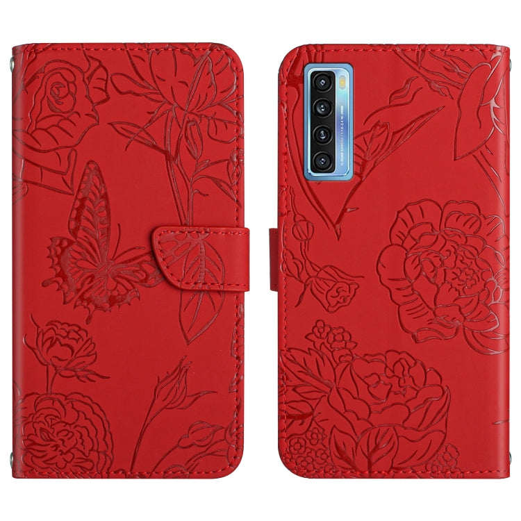Skin Feel Butterfly Peony Embossed Leather Phone Case, For TCL 10 SE, For TCL 20 Pro 5G, For TCL 20 SE, For TCL 20 R 5G, For TCL 20S / 20 5G / 20L / 20L+