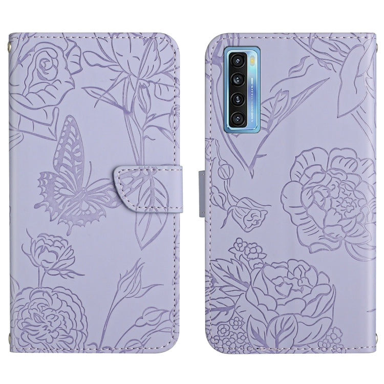 Skin Feel Butterfly Peony Embossed Leather Phone Case, For TCL 10 SE, For TCL 20 Pro 5G, For TCL 20 SE, For TCL 20 R 5G, For TCL 20S / 20 5G / 20L / 20L+