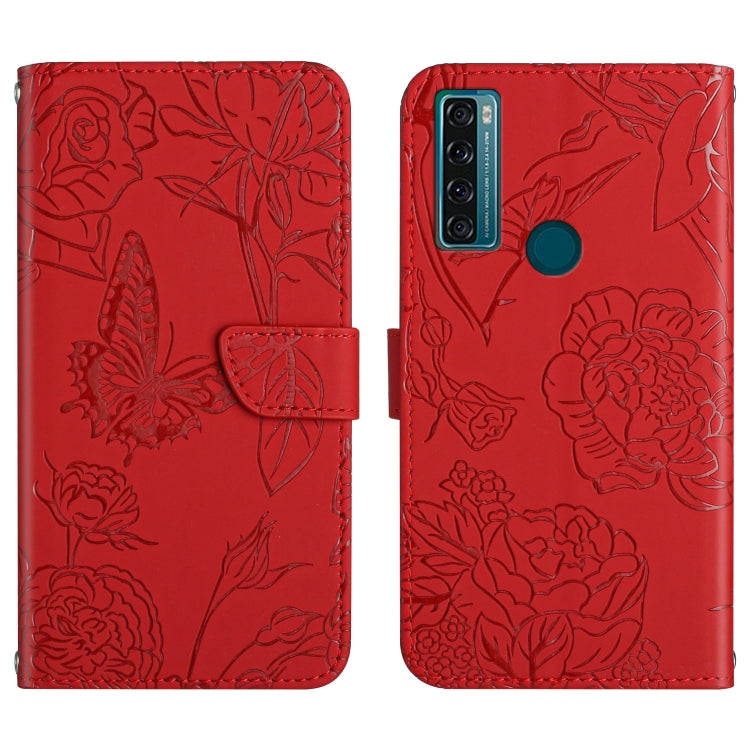 Skin Feel Butterfly Peony Embossed Leather Phone Case, For TCL 10 SE, For TCL 20 Pro 5G, For TCL 20 SE, For TCL 20 R 5G, For TCL 20S / 20 5G / 20L / 20L+