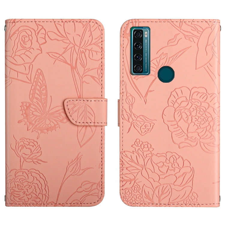 Skin Feel Butterfly Peony Embossed Leather Phone Case, For TCL 10 SE, For TCL 20 Pro 5G, For TCL 20 SE, For TCL 20 R 5G, For TCL 20S / 20 5G / 20L / 20L+