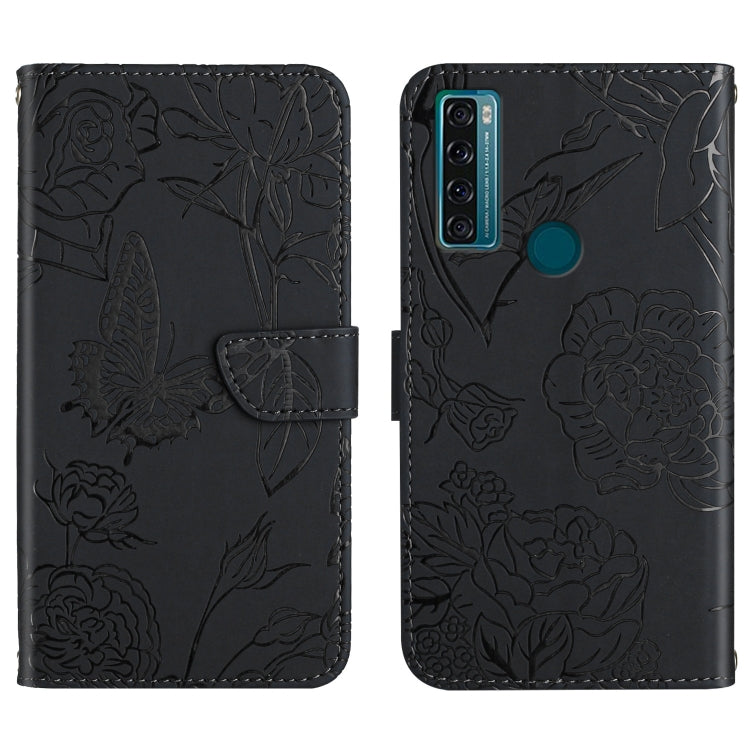 Skin Feel Butterfly Peony Embossed Leather Phone Case, For TCL 10 SE, For TCL 20 Pro 5G, For TCL 20 SE, For TCL 20 R 5G, For TCL 20S / 20 5G / 20L / 20L+