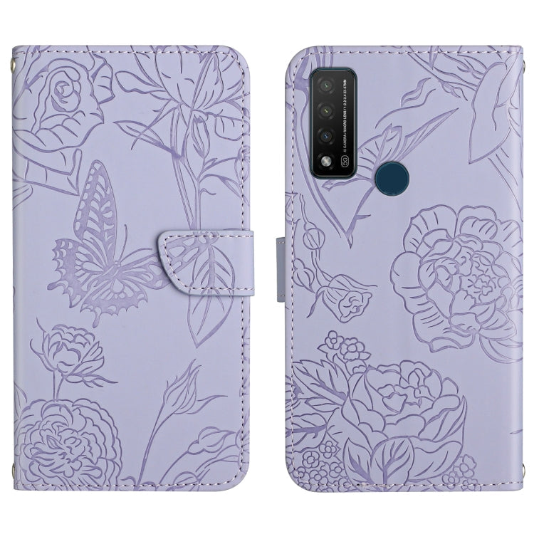 Skin Feel Butterfly Peony Embossed Leather Phone Case, For TCL 10 SE, For TCL 20 Pro 5G, For TCL 20 SE, For TCL 20 R 5G, For TCL 20S / 20 5G / 20L / 20L+