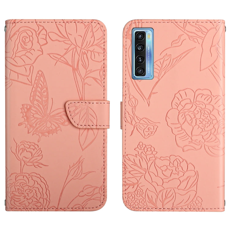 Skin Feel Butterfly Peony Embossed Leather Phone Case, For TCL 10 SE, For TCL 20 Pro 5G, For TCL 20 SE, For TCL 20 R 5G, For TCL 20S / 20 5G / 20L / 20L+