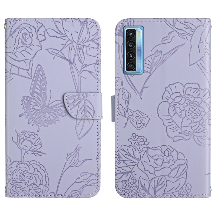 Skin Feel Butterfly Peony Embossed Leather Phone Case, For TCL 10 SE, For TCL 20 Pro 5G, For TCL 20 SE, For TCL 20 R 5G, For TCL 20S / 20 5G / 20L / 20L+