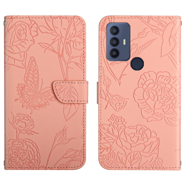 Skin Feel Butterfly Peony Embossed Leather Phone Case, For TCL 30 SE, For T-Mobile Revvl V+ 5G