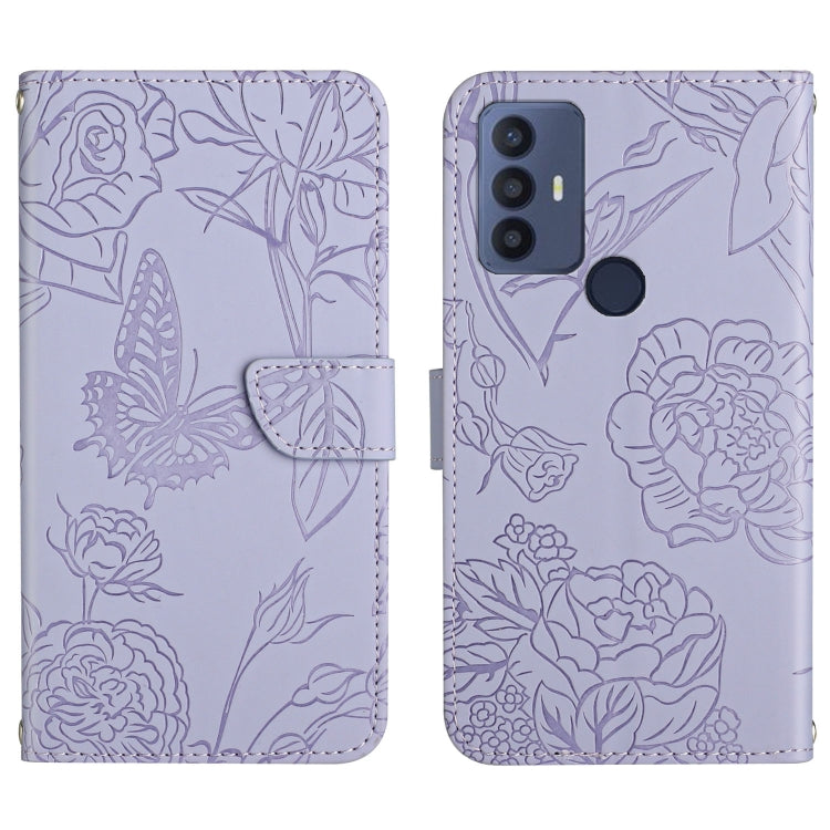 Skin Feel Butterfly Peony Embossed Leather Phone Case, For TCL 30 SE, For T-Mobile Revvl V+ 5G