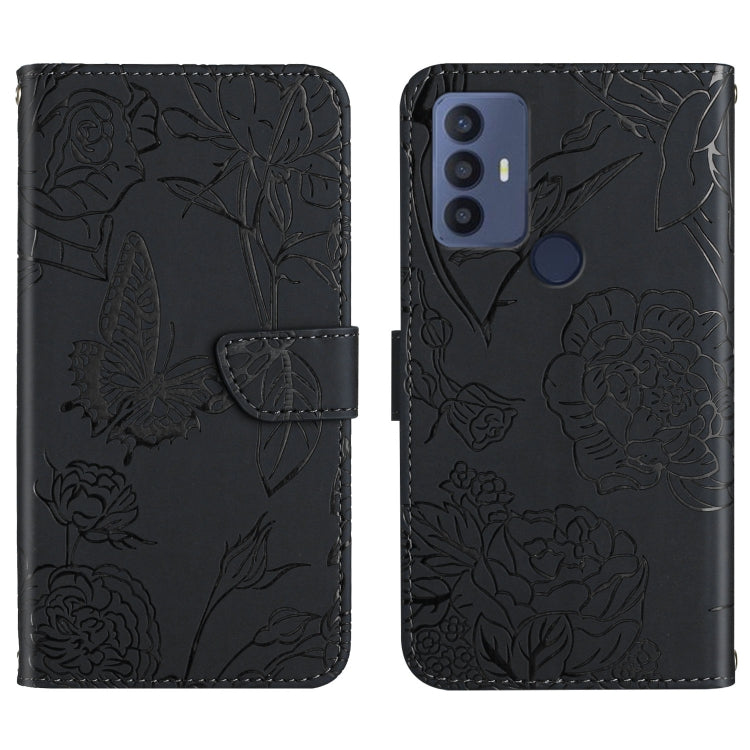 Skin Feel Butterfly Peony Embossed Leather Phone Case, For TCL 30 SE, For T-Mobile Revvl V+ 5G