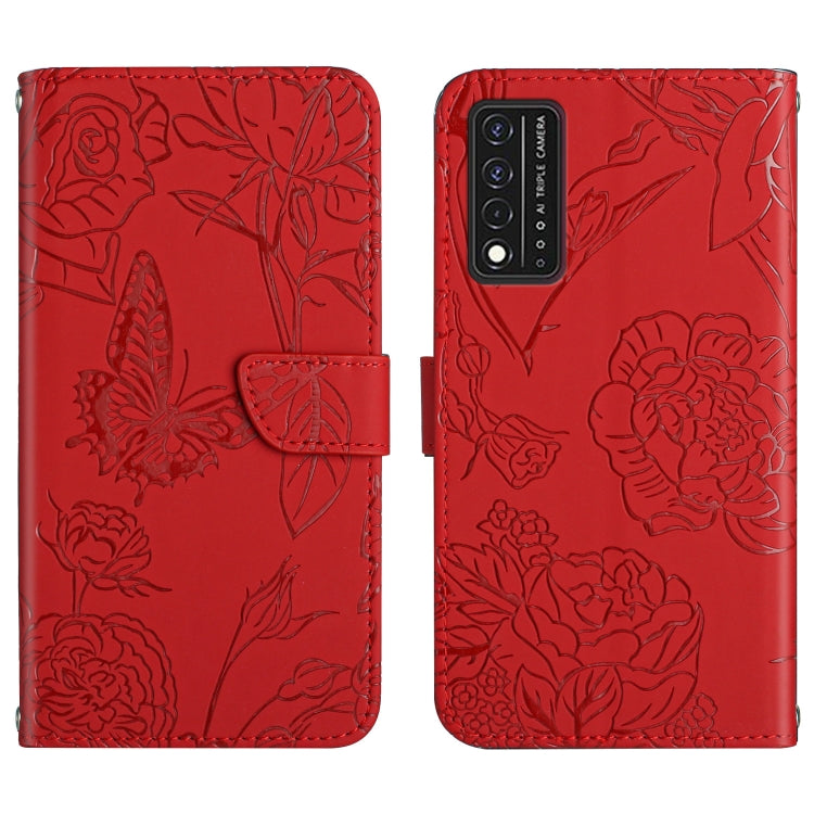 Skin Feel Butterfly Peony Embossed Leather Phone Case, For TCL 30 SE, For T-Mobile Revvl V+ 5G
