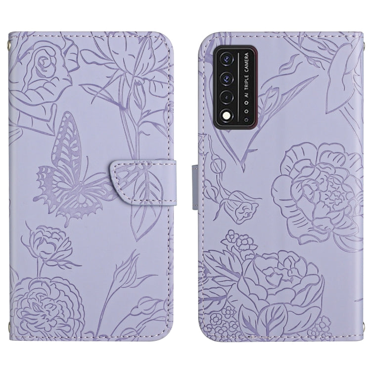 Skin Feel Butterfly Peony Embossed Leather Phone Case, For TCL 30 SE, For T-Mobile Revvl V+ 5G