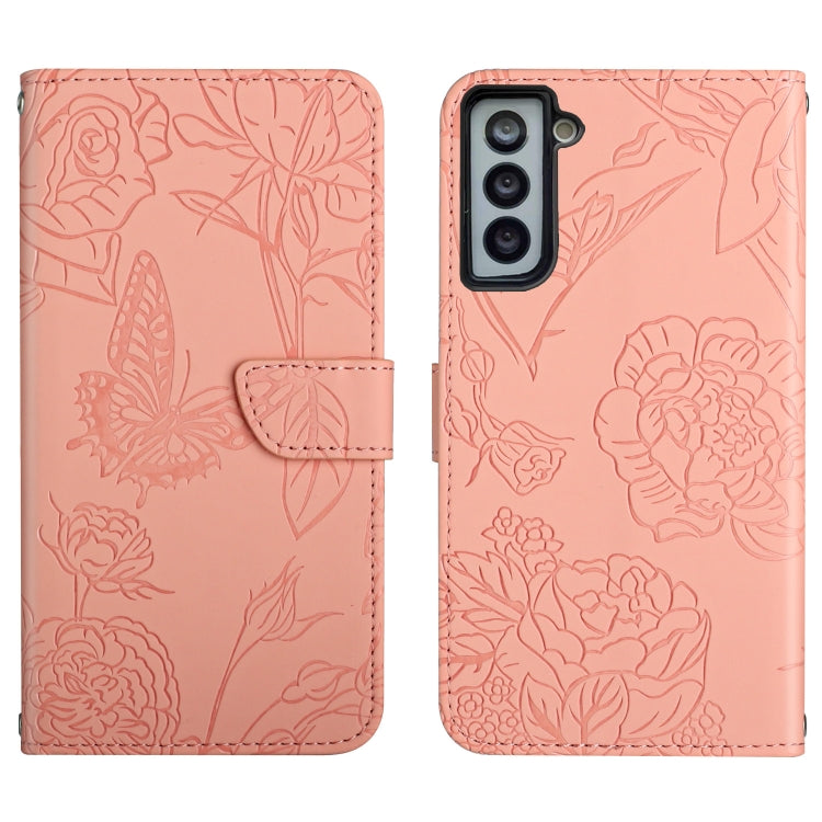 Skin Feel Butterfly Peony Embossed Leather Phone Case, For Samsung Galaxy S22+ 5G, For Samsung Galaxy S22 Ultra 5G