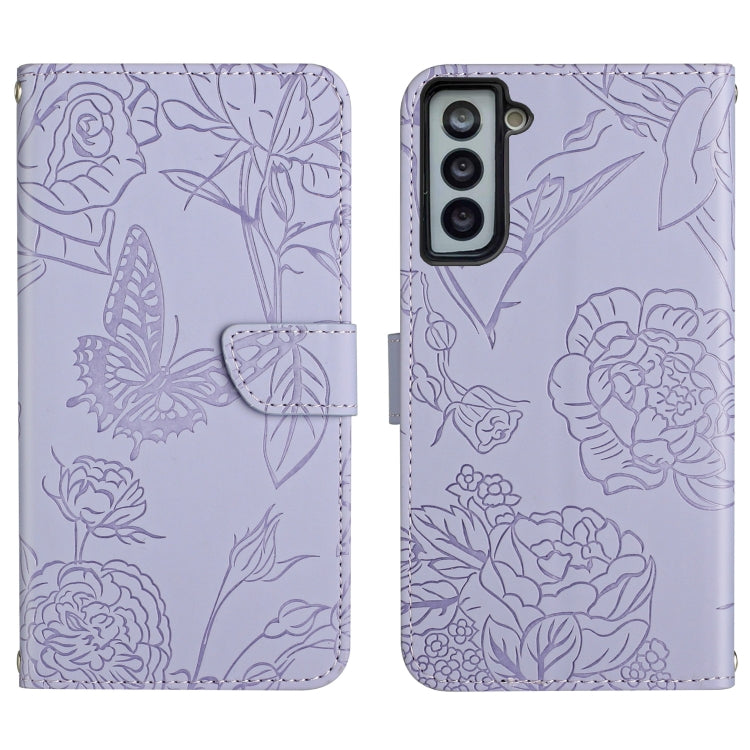 Skin Feel Butterfly Peony Embossed Leather Phone Case, For Samsung Galaxy S22+ 5G, For Samsung Galaxy S22 Ultra 5G