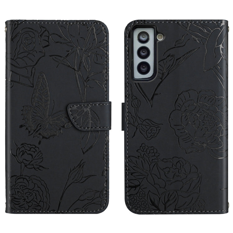 Skin Feel Butterfly Peony Embossed Leather Phone Case, For Samsung Galaxy S22+ 5G, For Samsung Galaxy S22 Ultra 5G